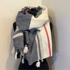 J.Crew Women’s Oversized Christmas Plaid Wool Blend Scarf Tassels 26x86